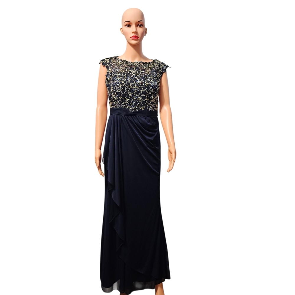 Decode 1.8 Lace and Beaded Applique Navy Formal Whimsigoth Long Gown Size 12 - Picture 5 of 9